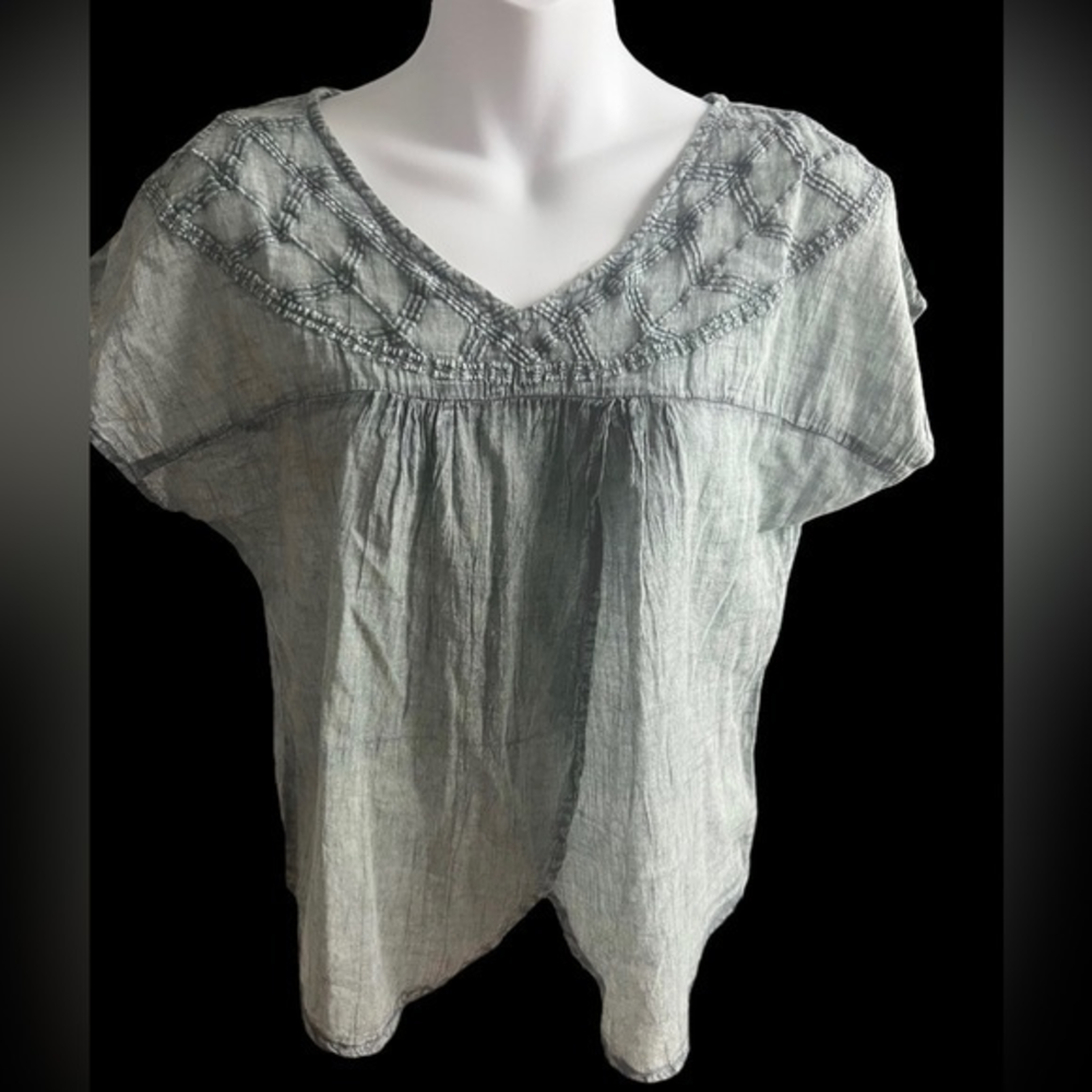 Raga by Anthropology SAMPLE Unique Denim/Grey‎ Short Sleeve Top Small oversized